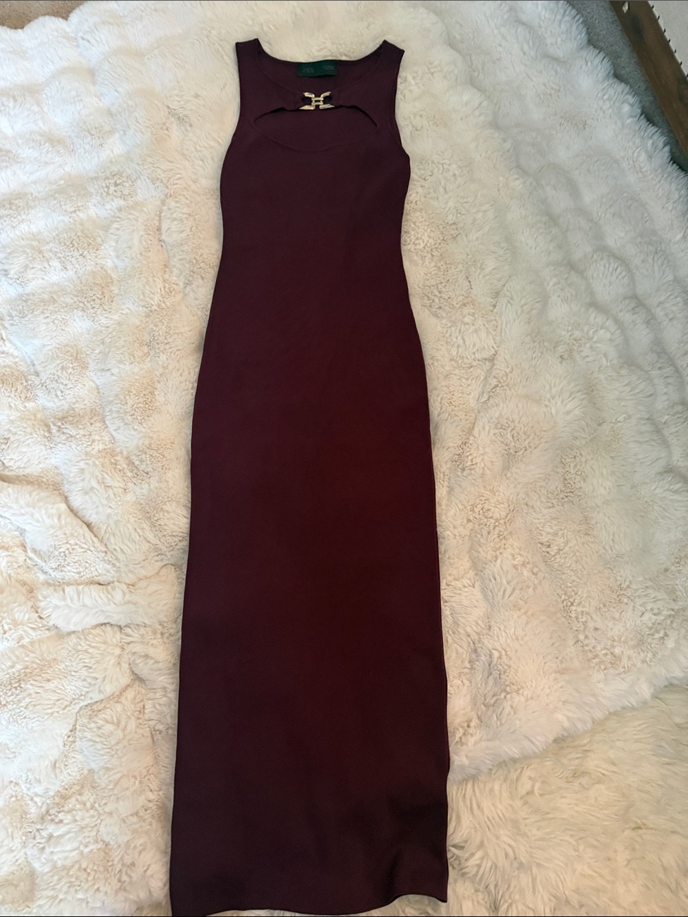 Zara Wine Sleeveless Maxi Dress with Gold Accent